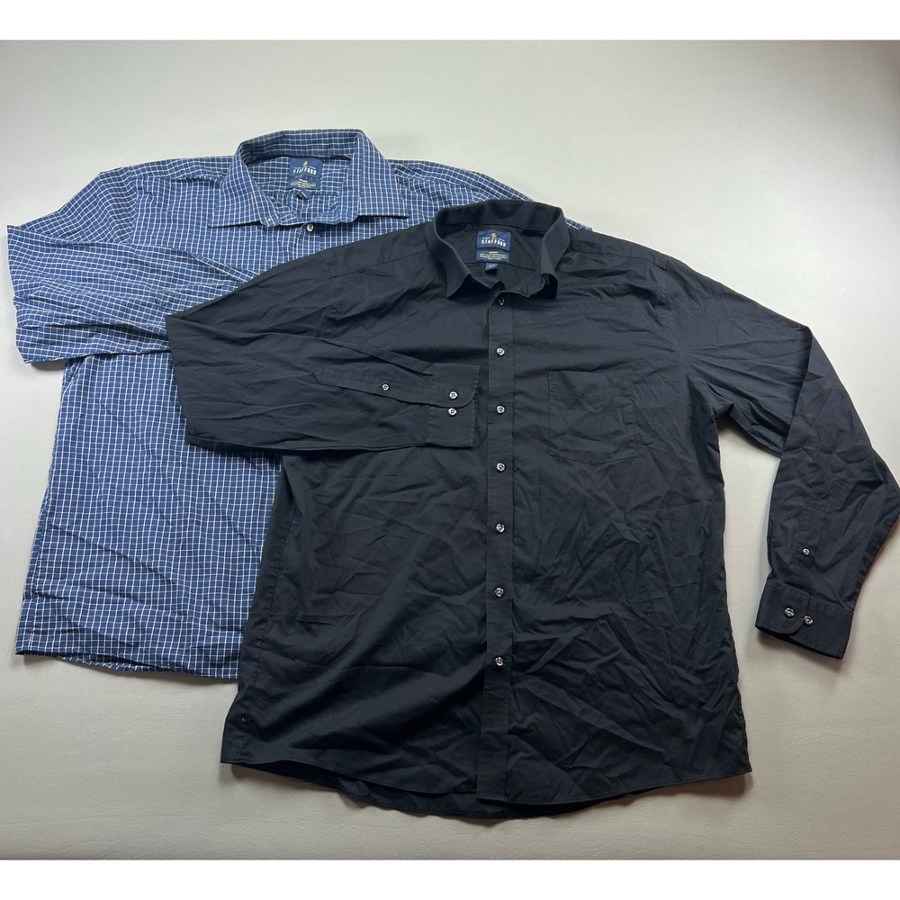Lot Of 2 Stafford Travel Dress Shirt Mens 17.5 Multi Grid Check Formal Business